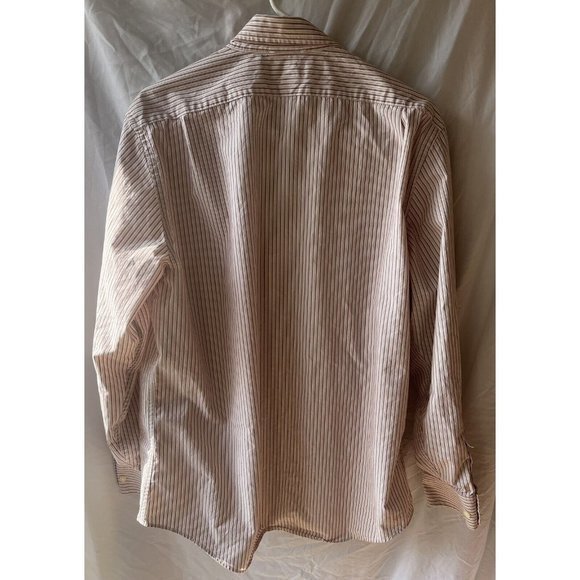 Banana Republic Size L Large 16-16 1/2 Striped Button Down Shirt Top Maroon Tan - Picture 5 of 6